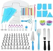 110PCS Cake Deco ing Kits with Icing Tips Pastry Bags Flower Nails Cream Spatula Baking Frosting Tools Set for Birthday Cake Party D ERT Restaurant Kitchen Gadgets Multicolor One Size