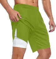 [ZZXXB] Olive Green Athletic Shorts for Men with Pockets 2 in 1 Quick Dry Running Shorts
