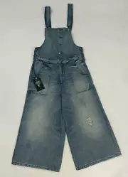 Prps Women`s Denim Overalls Size M Blue Stretch Disstress Patchwork Repair