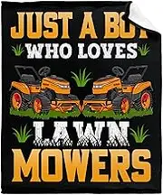 Lawn Mower Blanket for Boys Just A Boy Who Loves Lawn Mower Gifts for Men Soft Comfortable Throw Blanket for Bedding Sofa 50x60inches