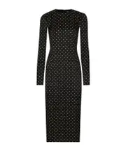 Dolce Gabbana Polka-Dot Printed Calf-Length Sheath Dress IT44 black