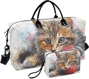 [YXYZRMY] Travel Duffel Bag Cute Kitten Play Yarn Gym Bag Sports Tote Bag with Multiple Interior Pockets Shoulder Weekender Bag for Women Men with Toiletry Bag 20.5”x 7.9”x 13.8, Multi-Colored, one size