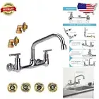 Polished Brass Wall-Mount Utility Sink Faucet - 360° Swivel Spout & 2 Handles