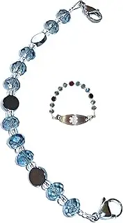 [Hidden Hollow Beads] Women's Artistic 6.5 or 5.5 inch Long Medical Alert ID Interchangeable Replacement Bracelet, Identification Vital info tag, 5.5 inches, Glass