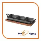 3 Compartment Pre-Seasoned Rectangular Mini Cast Iron Divided Server (6 Servers)