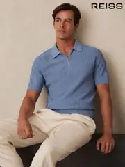 Reiss Blue Regis Textured Half Zip Polo Shirt (F57566) | $195