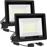 2 Pack 100W Led Flood Light Outdoor 10000Lm Super Bright outside Work Light