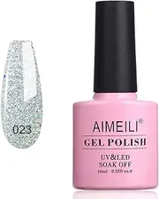 AIMEILI Soak Off UV LED Gel Nail Polish - Silver Glitter Explosion (023) 10Ml