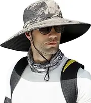 [OZ SMART SUN PROTECTION] Extra Large Bucket Hat for Big Head, XXL Wide Brim Bucket Sun Hat Men/Women, Waterproof Boonie Hat for Fishing, Hiking, Camping, Smart Garden (CAMO-Khaki)