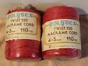 Lot of 2 Red Polytex Twist 120 Macrame Cord 110 yard Spool New in Package