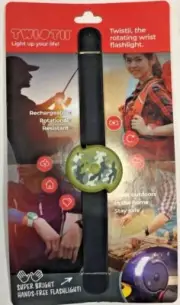 Twistii Rotating Wrist Flashlight Band Rechargeable Battery USB GREEN CAMO