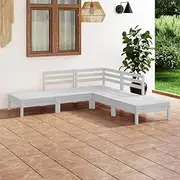 5 Piece Garden Lounge Set Solid Pinewood White, Conversation Sets