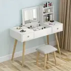 Glam Large Dresser Table with Mirror, Stool and Storage Shelves Set (white)