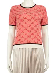 Red Wool GG Logo Jacquard Top