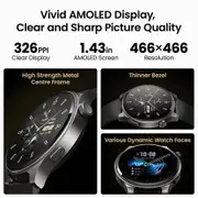Smart Watch with Call Function, 1.43" AMOLED Display, 100+ Sports Modes, IP68 Waterproof Fitness Tracker for Men and Women (Black)