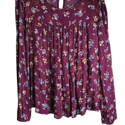 NEW TORRID Blouse Top 2X Tiered Floral Boho Peasant Flowy Cottagecore Burgundy