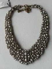 Baublebar Rhinestone Necklace Gray Pearl-tone Bib Collar Statement 6"Drop NWT
