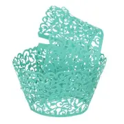 50 Pcs Cupcake Wrappers for Decoration Light Blue (Vine, Pearlescent Paper)