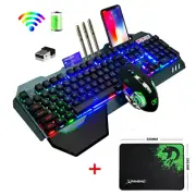 3in1 Charging Gaming Rainbow Keyboard Mouse Wireless LED Backlit Mechanical Feel