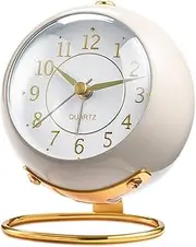 Tetino Analog Alarm Clocks,Retro Backlight Cute Simple Design Small Desk Clock with Night Light,Silent Non-Ticking,Battery Powered,for Kids,Bedroom,Travel,Kitchen,Bedside Desktop.(White)