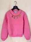 SS21 MOSCHINO Couture Jeremy Scott Pink Smiley Gold Logo Charms Pullover Sweater