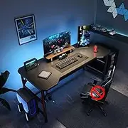Gaming Desk with Hanging Rack Modwrn PC Work Table Writing Desk Laptop Desk with Metal Frame and Headphone Stand for Bedroom, Home Office Desk,80 * 60 * 75cm