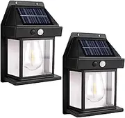 Harloon Solar Wall Lights Outdoor, Dusk to Dawn Solar Motion Lights Outdoor, Waterproof, 3 Lighting Modes, Wall Mount Light Sconces for Outside Garden Patio Fence Yard Garage (2 Pack)