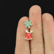 Christmas Brass Earrings - Snowflake and Bell Studs - 9mm - 2 Pieces 1 Pair