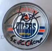 UDA "JARI KURRI" AUTO EDMONTON OILERS ACRYLIC PUCK - INSCRIPTION AUTOGRAPH COA