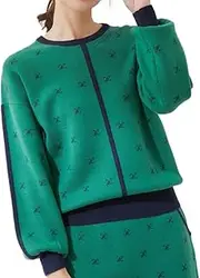 [JUN & ROPE] Jun & Lope Women's Knit Pullover, Set Up, Monogram Jacquard Puff Sleeve Pullover