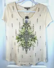 NEW! MISS ME Top Sz M Floral Embellished Crochet Lace Open Back Beach NWT