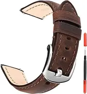 [UOEPOWA] Quick Release Genuine Leather Watch Strap Compatible with Fossil Timex Suunto Etc, with Stainless Steel Buckle, 20mm 22mm 24mm Matte Top Grain Leather Replacement Watch Band for Men Women