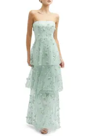 Dessy Collection Sequin Embroidered Strapless Tiered Gown in Celadon at Nordstrom, Size 14