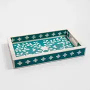 Bone Inlay Tray- Handmade Teal Scroll Vine