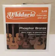 NEW D'Addario EJ15 Phosphor Bronze Extra Light Acoustic Guitar Strings .010-.047