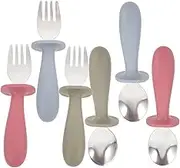 HEALEEP 6Pcs Utensils Set Feeding Spoons Forks with Handle Comfortable Grip for Safe Cutlery for Home School Use