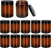 QIXIAOTOUQI 12 Pack 50ML Amber Round Glass Jars, Cosmetic Containers with Lids, Amber Glass Round Glass Jars Containers Refillable, Empty Round Cosmetic Containers,Refillable Cream Jars for Lotion