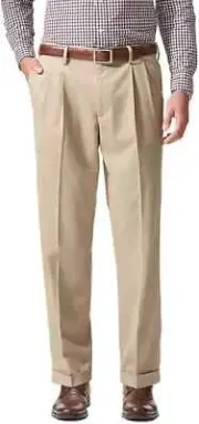 Dockers Comfort Khaki Relaxed Fit Pleated Cuffed Stretch Pant Mens 38W 34L Biege