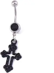 [Niaspi] Vintage Cross Belly Button Bars Ring for Women Unisex Bohemian Black Trendy Cross Dangle Belly Navel Rings Simple Retro Hollow Cross Pendant Beach Party Bikini Accessories Belly Piercing Jewelry,