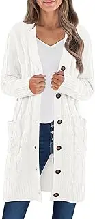 [MEROKEETY] Womens Long Sleeve Cable Knit Long Cardigan Open Front Button Sweater Outerwear