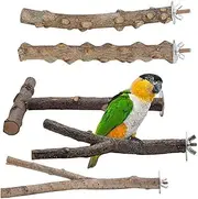 Natural Wood Bird Perch, 5 Pieces Wooden Parrot Perch, Stand Fork Toys, Hanging Multi-Branch Perch Platform, Hammock Swing Toy for Macaws, Small Parakeets, Conures, Budgies, Finches (#D, Bird Perch)
