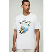 Mens White Oversized Positano Lemon Graphic T-Shirt