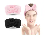 Spa Headband – 2 Pack Bow Hair Band Women Facial Makeup Head Band Soft Coral Fleece Head Wraps For Shower Washing Face