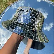 Disco Bucket Hat, Glitter Mirror Disco Fishing Hat, Disco Ball Hats for DJ, Bucket Cap with Glitter Sequins for Club