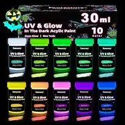 [Fantastory] Glow in the Dark Acrylic Paint,10 Bright Colors, 30ml/1oz Waterproof Glow in Dark Paint,Indoor Outdoor Halloween Blacklight Paint for Kids,Adults, Rocks,Wood,Crafts [MildColor Series]