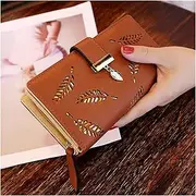 [SKUZA] Wallet,Card Bag,Women Wallet PU Leather Purse Female Long Wallet Gold Hollow Leaves Pouch Handbag for Women Coin Purse Card Holders Clutch (Brown) (Color : Brown)