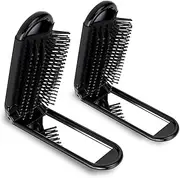 Travel Hair Brush With Mirror, 2 Pack Folding Wet Hairbrush, Travel Size Massage Comb, Compact Foldable Pocket Brush, Hair Styling Tools for Women and Men