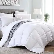 Kingsley Trend King Comforter Duvet Insert - All Season Quilted Ultra Soft Breathable Down Alternative King Size Comforter, Box Stitch White Comforter with Corner Tabs, King 104x92
