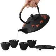 TOVACU Japanese Style Cast Iron Teapot with 4 Tea Cups Trivet Tetsubin Stovet...