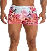 [FIROTTII] Mens Mesh Shorts Sexy Boxers See Through Boxers for Men, Purplepink, Small